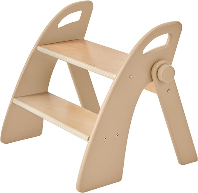 Wooden 2 Step Stool for Kids Bathroom Sink Foldable Anti-Slip 2-Step for Toilet Potty Training, Child Stepping Stool for Kitchen Nursery Bedroom