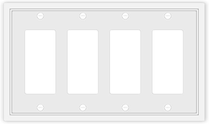 Dyekou Light Switch Cover Plate White Classic Decorative Switch Plates Cover Bamboo Fiber Wall Plate Cover for Decorator, Duplex, Toggle, Combo(4-Gang Quad Decorator,1 Pack), NF010