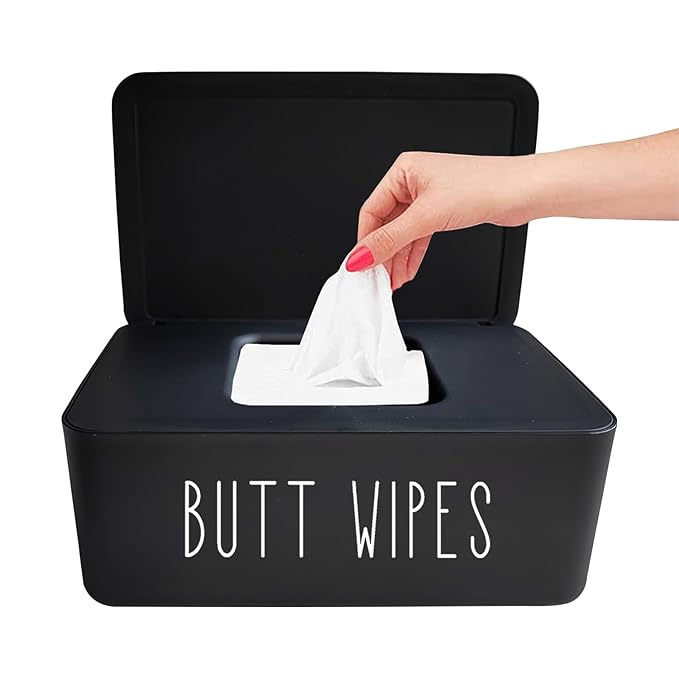 Moorfowl Butt Wipes Dispenser 7.28"" L * 4.80"" W * 2.75"" H,Flushable Wipes Dispenser for Bathroom Baby Wipes Container Diaper Wipe Holder, Black