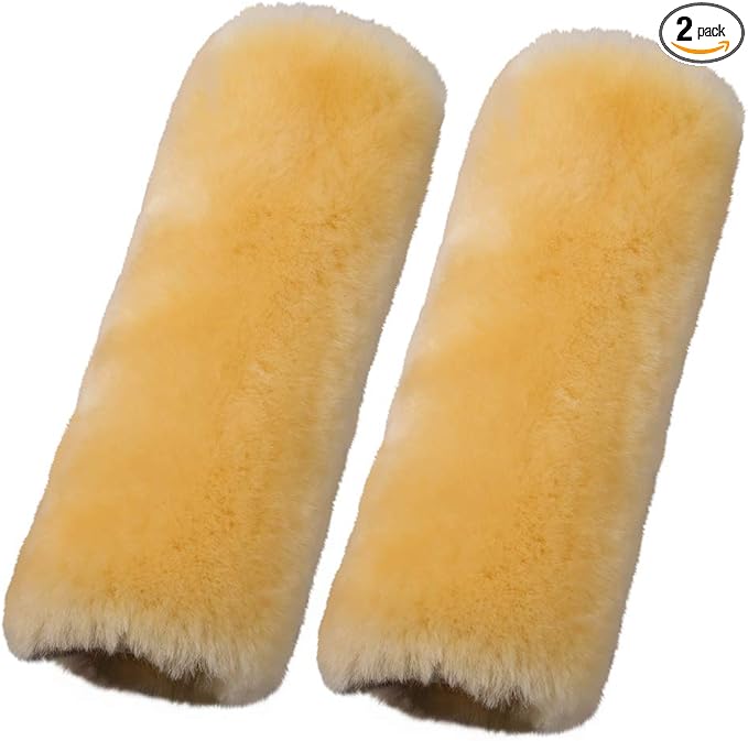 OGLAND 2 Pack Car Seat Belt Cover Cushion, Fluffy Soft Sheepskin Auto Should Seat Belt Pads, Neck Protector for Women Adults Baby Kids Pet (Golden Yellow)
