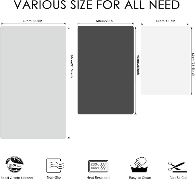 Extra Large Silicone Mat, 31.5x23.6 Inch Heat Resistant Mat for Kitchen Counter, Non-Stick Silicone Baking Mat for Dough and Pastry, Thick Silicone Pad Countertop Protector, Gray