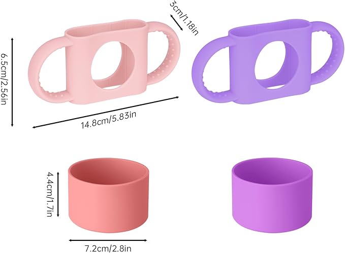 NiHome Silicone Double Handle & Boot for Owala Kids’ Tumbler 12oz 15oz, Easy to Install for Toddlers to Grip & Train, Shock-Absorbing Bottom Sleeve Drop Protection, 2Pcs (Pink + Purple)