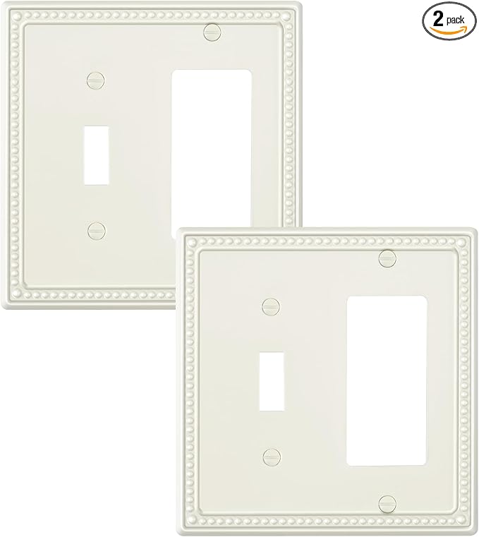2-Pack Combo Toggle/Decorator Light Switch Cover Plate, Pearls Decorative Electrical Outlet Covers, Metal Wall Switch Plates and Outlet Covers, Light Almond