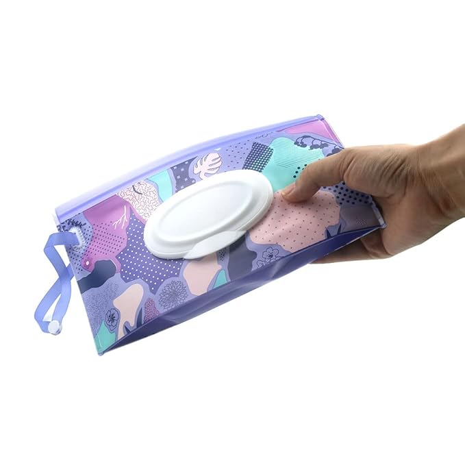 Baby Wipe Dispenser,Portable Refillable Wipe Holder Wipe Dispenser Bag Reusable Travel Wet Wipe Pouch (blue purple)