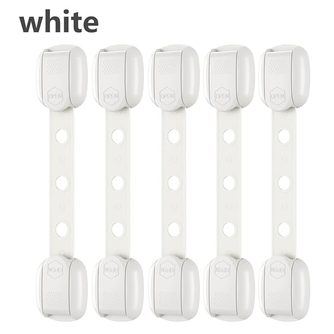 Child Safety Strap Locks (6 Pack) Baby Locks for Cabinets and Drawers, Toilet, Fridge & More. Adhesive Pads. Easy Installation, No Drilling Required, White/Gray (White, 6 pcs (Pack of 1))