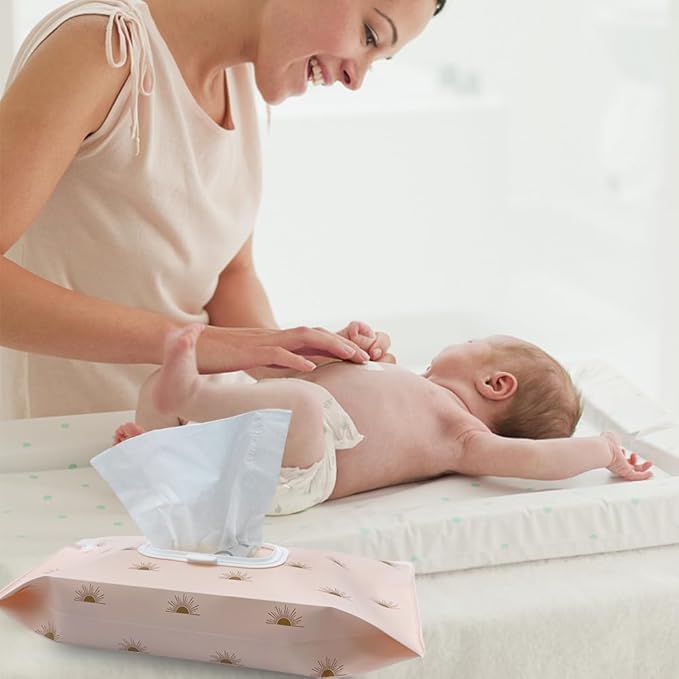 4 Pack Baby Wipes Dispenser [New Version-One Press Open],Portable Wipe Pouch,Refillable Wipe Holder, Baby Wipes Container Reusable Wet Wipes Bags Pouch for Travel