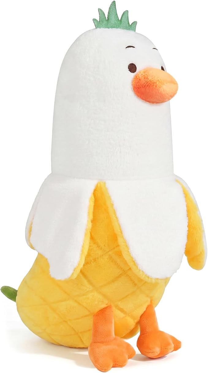 PEACH CAT Pineapple Banana Duck Plush Pillow Duck Stuffed Animal Cute Fruit Plushie for Girls and Boys White 19.7"