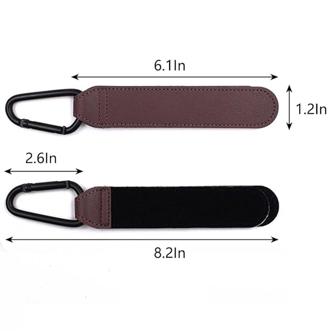 Multi- Function Great Travel Accessory,Baby Stroller Hooks, Leather Stroller Clips for Diaper Bags Pet Carts Grocery Shopping Bags. (Brown+Coffee)