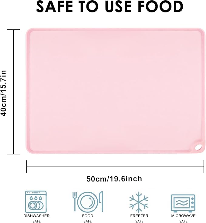 Pink Toddler Placemat-Non Slip Placemat for Girl Baby, Portable Food Mat Reusable Placemats for Travel and High Chairs Silicone Table Mat with Raised Edges-Easy to Clean(1Pack 19.7" x 15.7")
