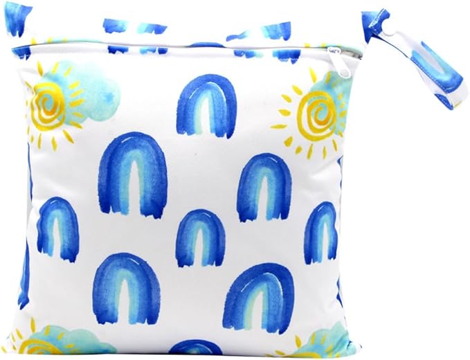 FANALALA Waterproof Wet Dry Bag, Reusable Diaper Pouch with Zipper, Machine Washable Travel Organizer for Beach, Daycare, Kids, Dinosaur Pattern (Rainbow)