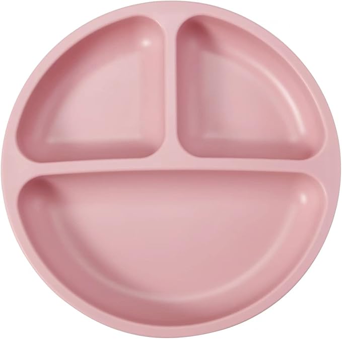 PandaEar 3 Pack Toddler Plates, Silicone Divided Suction Plate for Babies, BPA-Free 100% Food-Grade Silicone Unbreakable Baby Plate (Pink/Green/Cream)