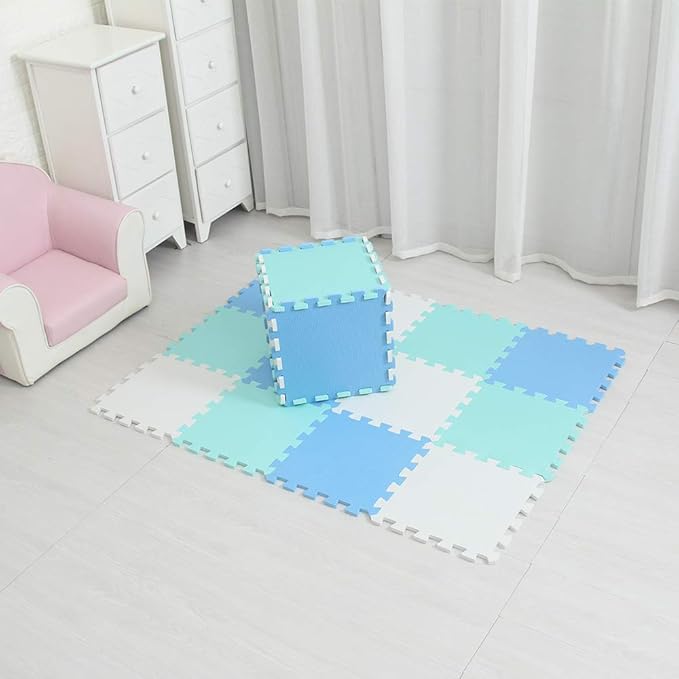 XMTMMD Soft Non-Toxic Foam Baby Play Mat | Toddler Playmat | EVA Foam Interlocking Tiles for Gym, Nursery, Playroom | 18 Squares Foam Floor Mats for Kids & Babies | Colorful Jigsaw Puzzle Play Mat