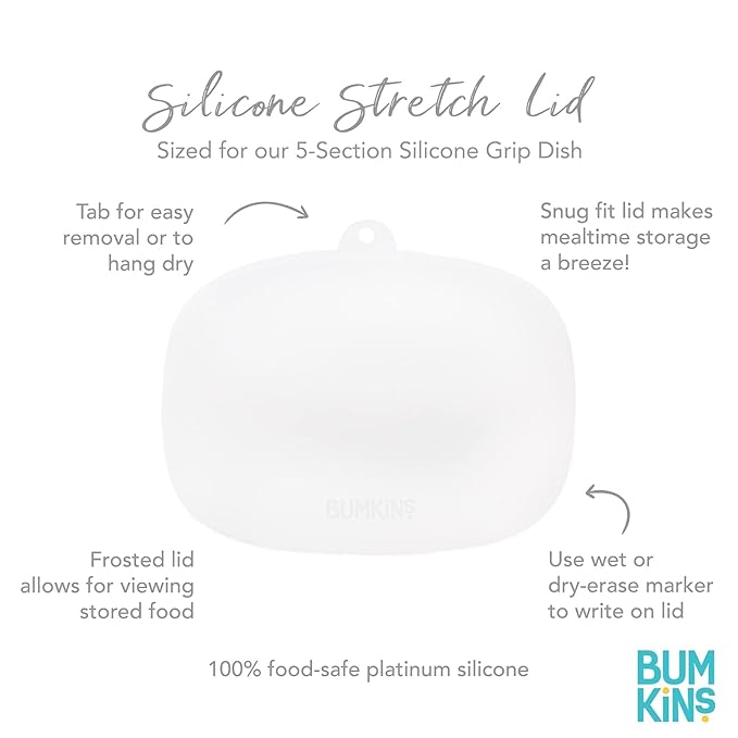 Bumkins Toddler and Baby Suction Plate, Divided Grip Dish Cover for Babies and Kids, Baby Led Weaning, Feeding Supplies, Store and Label Leftovers, Food Prep Portions, Fits Bumkins Large Tray