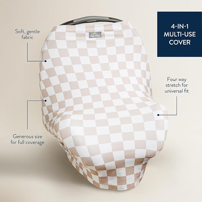 Itzy Ritzy 4-in-1 Nursing Cover, Car Seat Cover, Shopping Cart Cover & Infinity Scarf – Breathable, Multi-Use Nursing Cover Up for Breastfeeding, Carseat Canopy & Stroller Cover (Checkerboard)