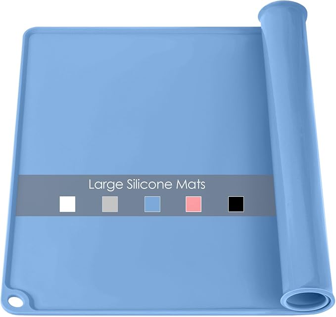 Standard Silicone Table Placemat-Food Grade Kids Dinner Placemat Reusable Countertop Mats Dough Pad with Raised Edges Blue Silicone Mat Heat Resistant for Air Fryer (1Pack 23.6'' x 15.7'')