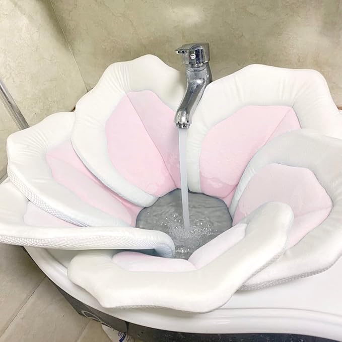 Baby Bath Pad for Infants & Newborns — Soft Petal Shape Bathtub & Sink Support Mat, Plush Washable Baby Bath Cushion, Safe & Comfortable Shower Essential Gift (31", Pink)
