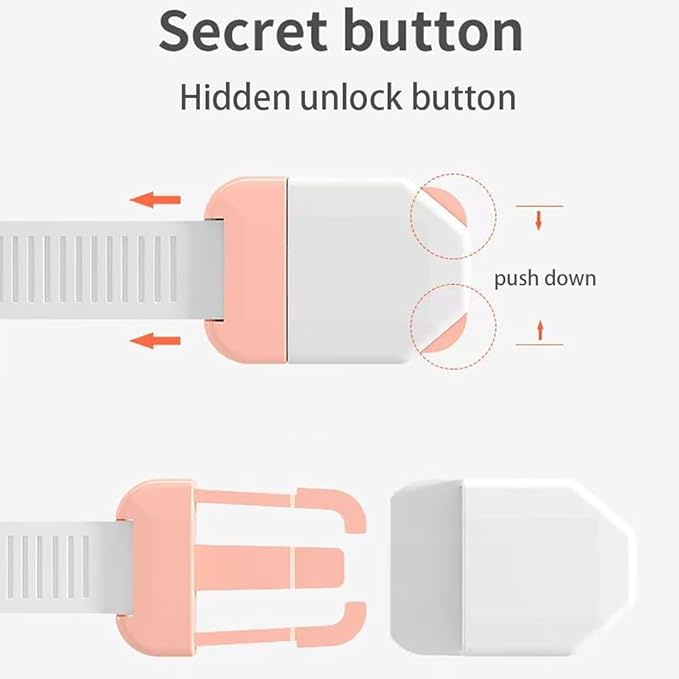 Soft Strap Child Safety Locks Non-Adjustable, Flexible Cabinet & Drawer Latches for Baby & Pet Proofing, No Tools, Fits Toilet Lid, Closet, Kitchen Cupboards & More (Pink 4Pack)