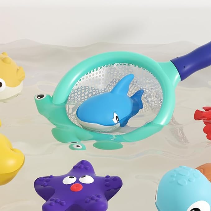 XAWACAH Bath Toy for Toddlers 18 Months, No-Hole Bathtub Toys with Baby Bath Animals, Wind-Up Turtles, Fishing Net & Storage Bag, Floating Toys for Toddlers 1-3 Year Old Boys Girls (11 Pack)