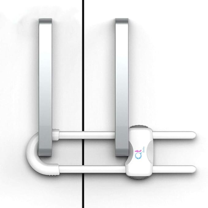 QT BABY Baby Proofing Cabinet Locks | Adjustable U Shaped Baby Safety Latches for Drawers, Fridge, Closet |Modern Baby Proofing Cabinet Lock with Extra Secure Lock Buttons (Pack of 2, White)
