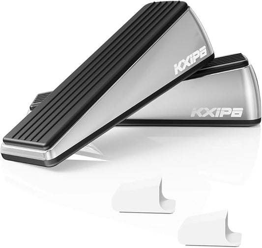 2 Pack Rubber Door Stopper Wedge - Heavy Duty Door Stoppers Stop Wedge Made of Premium Quality Brushed Stainless Steel, Wall Protector for Home & School with Self Adhesive Holder Matt Chrome