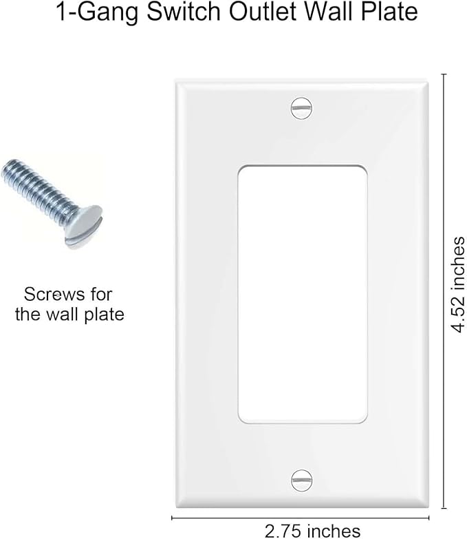 Decorator Wall Plates 1-Gang Switch Outlet Electrical Cover Plate Unbreakable Thermoplastic Faceplate for Light Receptacle Outlet Switch, White (4 Pack)