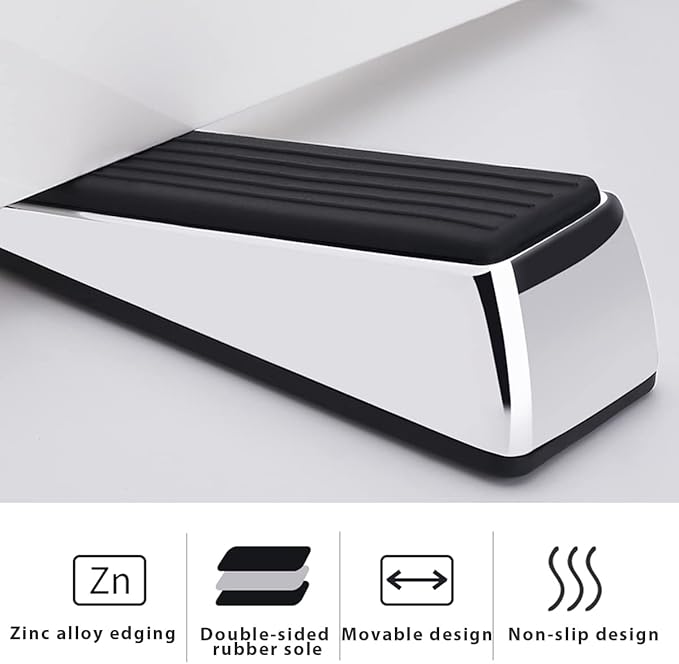 Metal Door Stop, Premium Rubber Heavy Door Stopper, Wedge Stopper, 2Pack, Suitable for Door Clearance of 0.4IN-1.18IN (11mm-30mm)