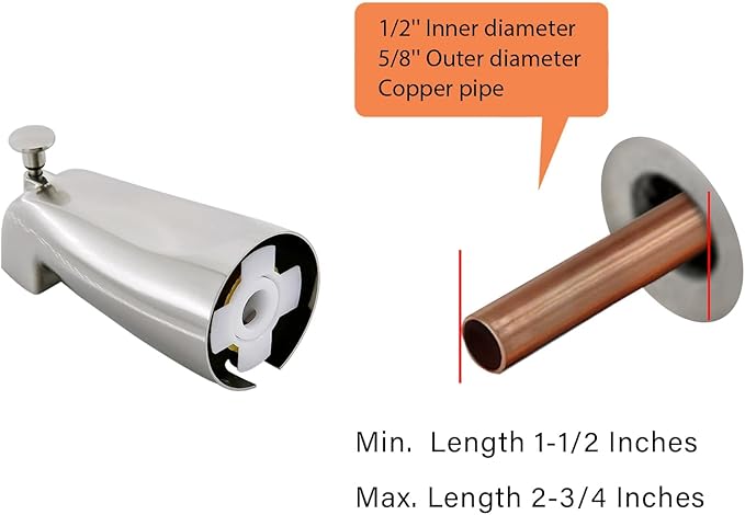 Slip Fit Tub Spout with Pull-Up Diverter for 1/2 inch Copper Tube, Brushed Nickel