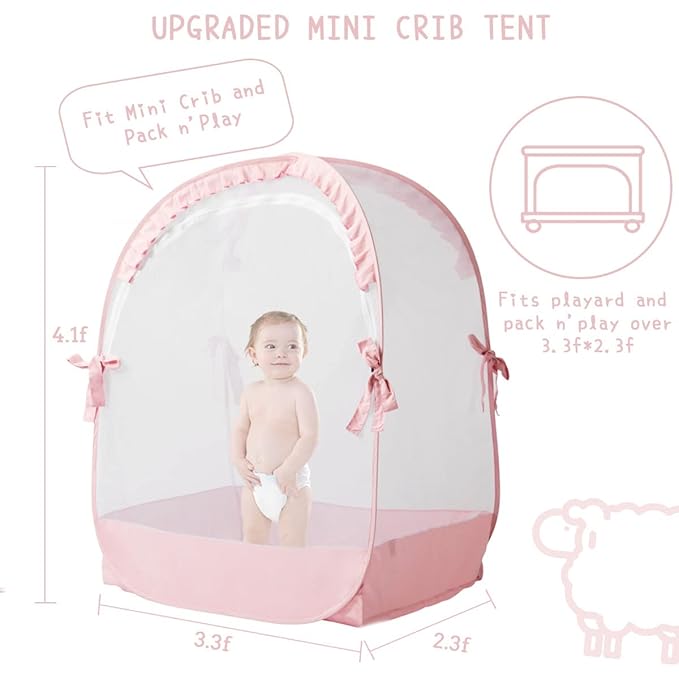 L RUNNZER Pack N Play Tent, Baby Mini Crib Tent to Keep Baby in, Crib Net for Pack and Play, Mini Cribs & Play Yard (39.6" L x 27.6" W x 49.2" H)