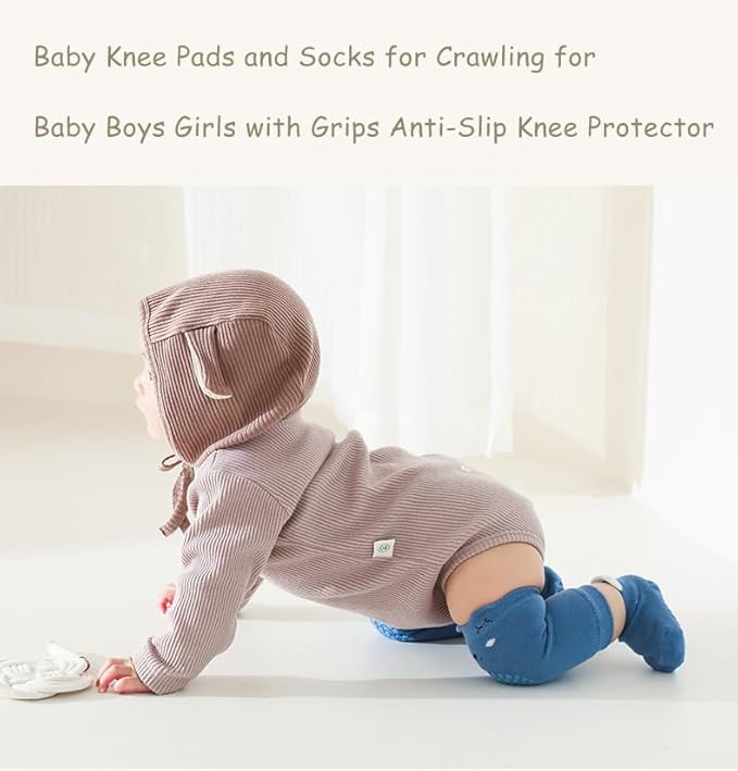 Feidoog Baby Crawling Knee Pads with Anti-Slip Elastic 3 Pairs Knee Pads and 3 Pairs Socks Set,Infant Kneepads for Crawling