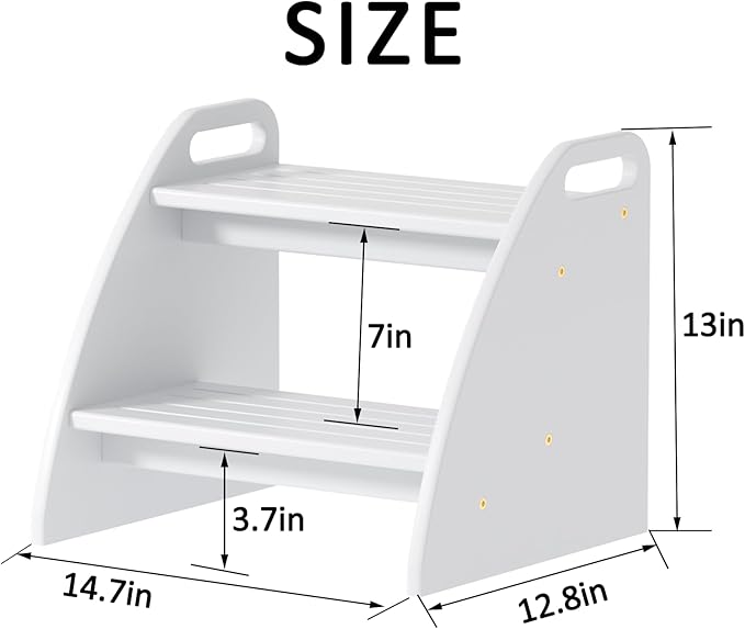 Step Stool for Toddlers, Two Stepping Stool Toddler 300lbs Capacity, with Non-Slip Handles and Pads,White Kids Step Stool for Bathroom Sink, Perfect Natural Wooden Step Stool for Kitchen