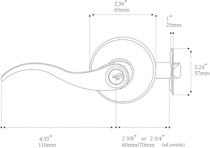 1 Pack of HENYIN Wave Lever Keyed Entry Door Lock/Door Knob Hardware Handle and Closet Lockset, Silver Color, with Key,Left Hand(805SN-L)