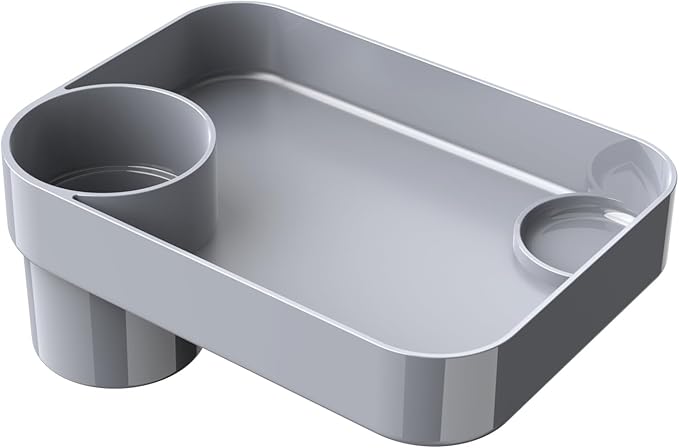 Car Seat Snack Tray for Toddlers - 3 Inch Cup Holder Fits Most Sippy Cups & Straw Bottles with Dip Well, Mess-Free Square Kids Travel Tray Road Trip Essentials, Grey