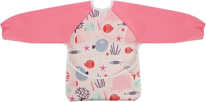 Hi Sprout Infant Toddler Baby Waterproof Sleeved Bib, Bib with Sleeves&Pocket, 6-24 Months