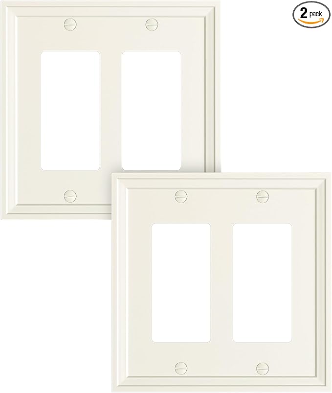 2-Pack Double Decorator Outlet Cover Plate, Light Almond Modern Decorative Switch Plates and Outlet Covers, Natural Bamboo Fiber Wall Plates for Electrical Outlets