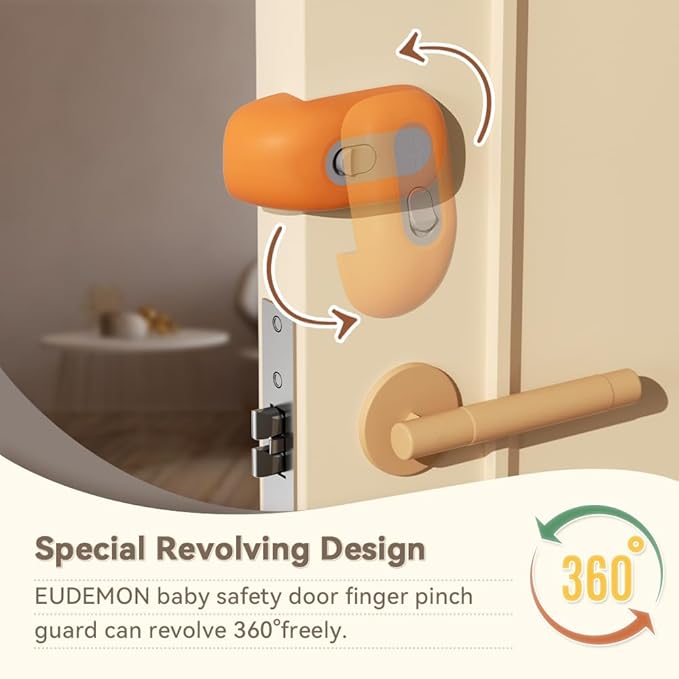 EUDEMON Child Proof Door Finger Pinch Guard, Baby Revolving Door Stopper, Door Latch Door Guard, Easy to Install (1 Pack,Orange)