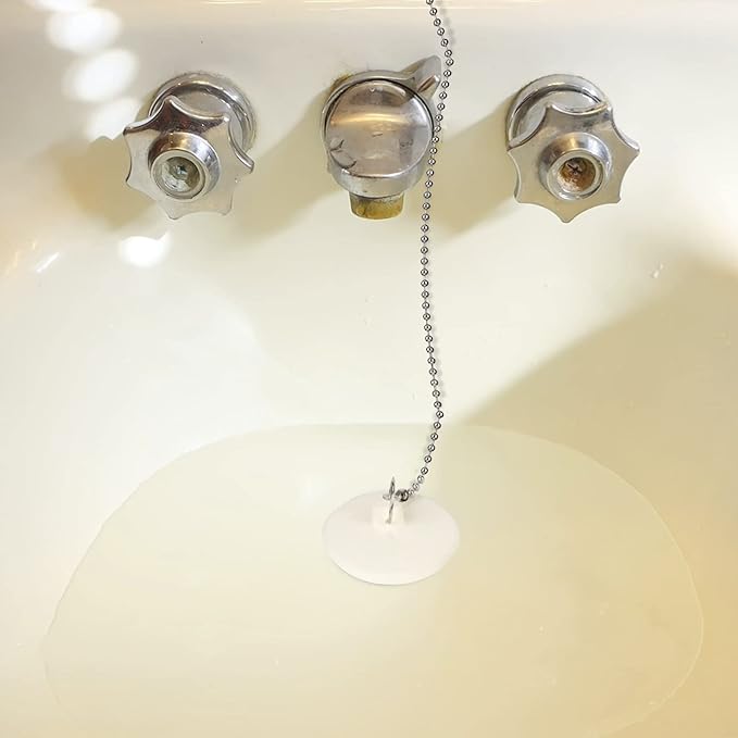 2 Packs Tub Stopper, Rubber Bathtub Stoppers Drain Plug with 15" Stainless Steel Beaded Chain, Premium Bathroom Plug Fit for 1" to 1-3/8" Kitchen Sink, Bathroom Bath tub, Drain Stopper, White