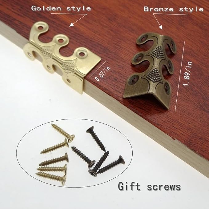 Skirting Board Corner Protectors Solid Brass Baseboard Corner Protectors, Vintage Metal Corner Protector Table Corner Perimeter Cover Safety Bracket with Screws (Gold*10Pcs)
