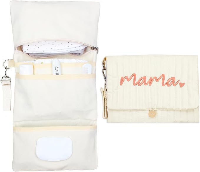 Baby Bag Organizer, Portable Baby Stroller Mini Diaper Bag Handbag Travel Set with, Quilted with Stroller Straps (Mama)