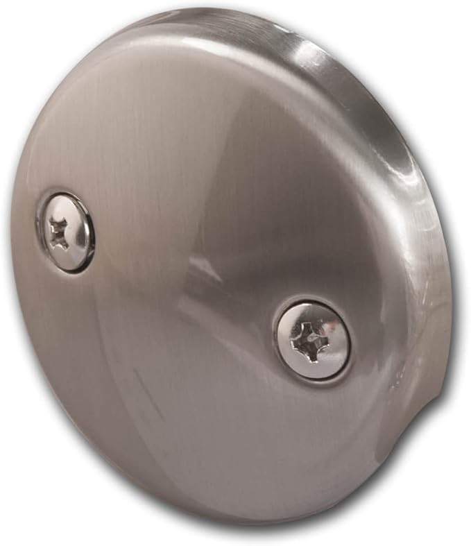 Dual Hole Bathtub Drain Overflow Plate with Two Matching Screws, Easy to Install, Satin Nickel