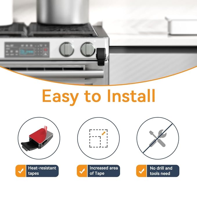 EUDEMON 1 Pack Updated Oven Front Lock,Childproof Oven Door Lock, Easy to Install & Use Durable and Heat-Resistant Material no Tools Need or Drill(Black)