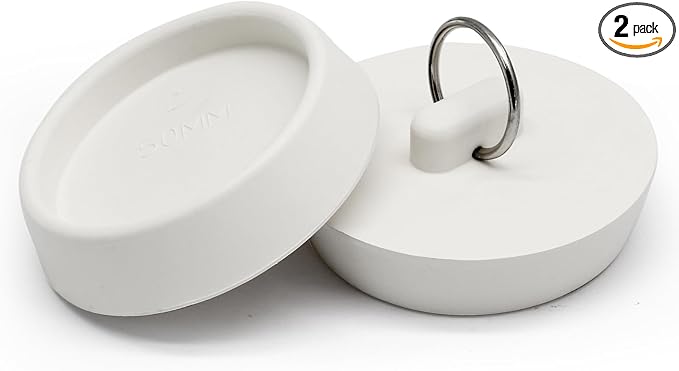 2 PCS 2 Inch to 2-1/8 Inch Rubber Drain Stopper with Hanging Ring, White Tub Drain Stopper, Sink Stopper Drain Plug, Rubber Sink Plug for Bathroom, Bathtub, Sewers and Kitchen