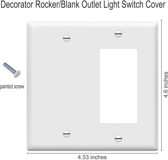 Decorator Rocker/Blank Wall Plates 2-Gang Switch Outlet Electrical Cover Plate Unbreakable Thermoplastic Faceplate for Light Receptacle Outlet Switch, White (4 Pack)