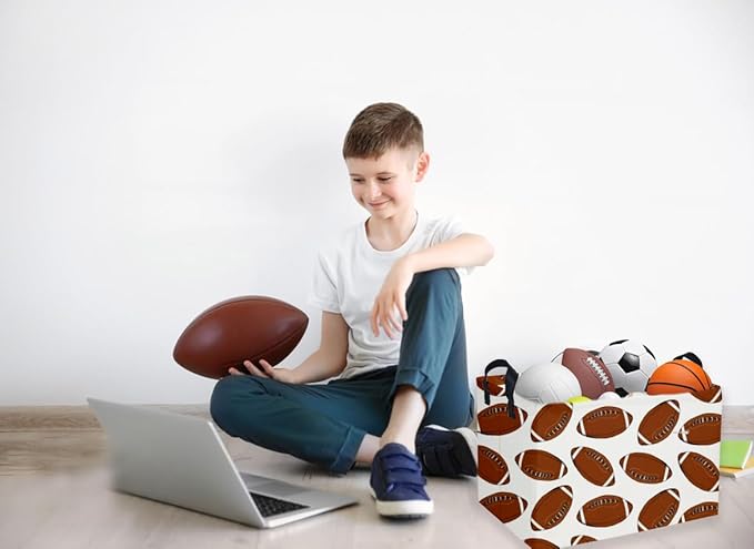 Sanjiaofen Rectangular Football Basket,Kids Baskets for Kids.Waterproof PE Coating Cute Bins with Handles.Boys Basket,Toys Box,Books Baskets,Gifts Box. (Rugby)