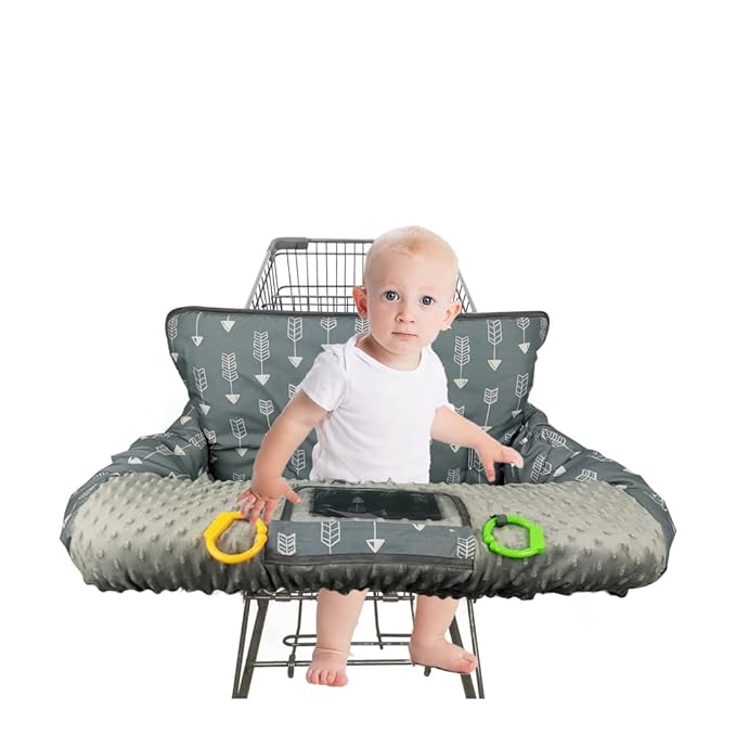 RHYDEER Shopping cart Cover for Babies-high Chair Cover, Dotted Minky Touching, Multi in 1 Design, 360 Full Protection, roll in and go, Universal fit, Grey