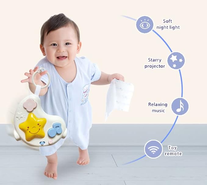White Noise Machine and Baby Soother with Remote, 108 Lullaby Music, Soothing Sounds and Night Light for Newborn Nursery Sleeping, Musical Crib Toy, Portable Baby Sound Machine for Travel