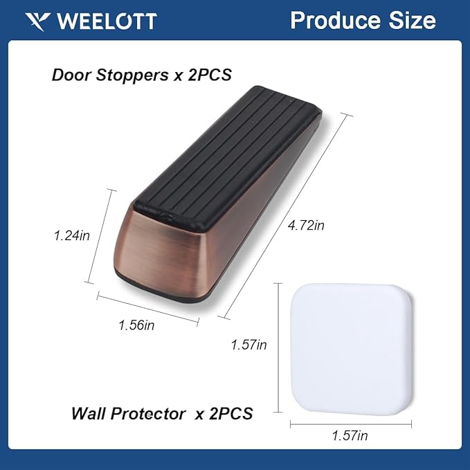 2 Pack Door Stoppers,Zinc Alloy Door Stop with Anti-Slip Rubber Base,Heavy Duty Door Wedge for Bottom of Door, Door Holder to Keep Open,Includes Silencer Pads,Red Bronze
