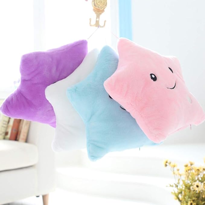 sofipal Twinkle Star Shaped Plush Throw Pillow, Creative LED Night Light Glowing Cushions Plush Stuffed Toys Gifts for Kids, Decoration (White)