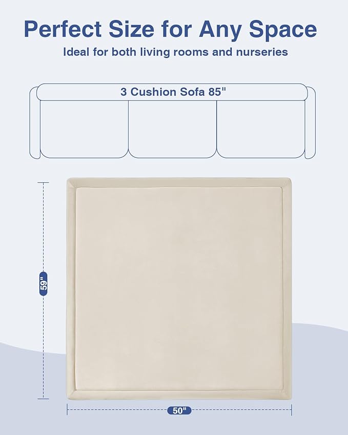 Thick Foam Baby Play Mat for Floor,50x50x1.3" Playpen Mat,Soft Padded Tummy Time Cushion Mats,Non-Slip Nursery Rug for Toddler Kids Playroom(Beige)