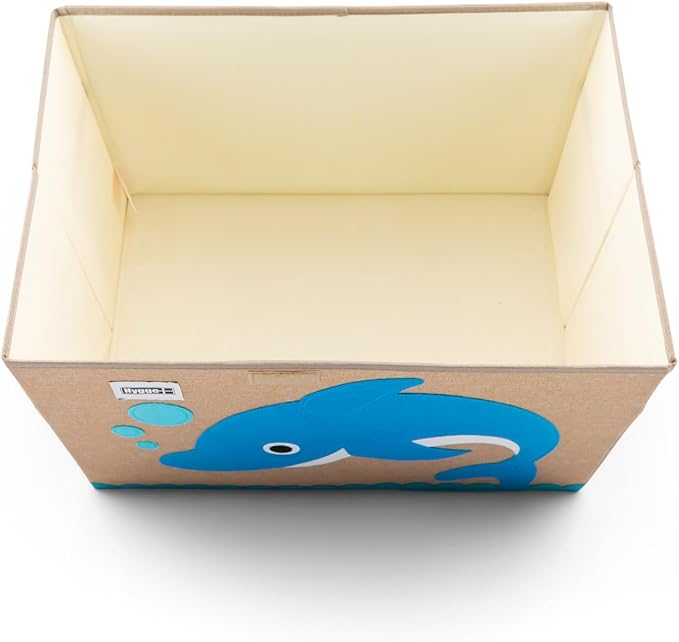 HYGGE + Animial Toy Storage Bin with Lid 20.8" x 13" x 13" Durable fabric & lightweight design. Great for storing toys, books, linens, games, clothing, baby products & more! (Dolphin)