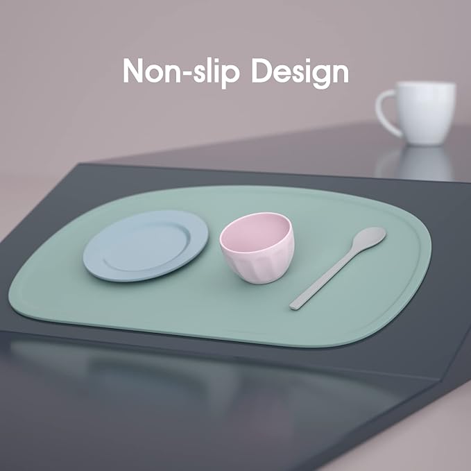 Cuddle Campus Silicone Placemat with Raised Edges for Kids,Toddlers,Babies, Non-Slip Table Setting Placemat for Dining,Come with String for Storage